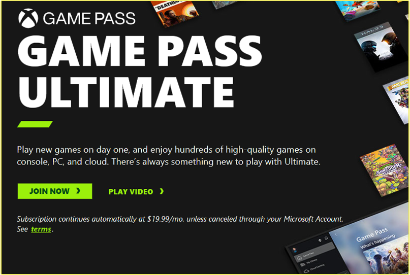 Xbox Game Pass Ultimate; Get start for just $1